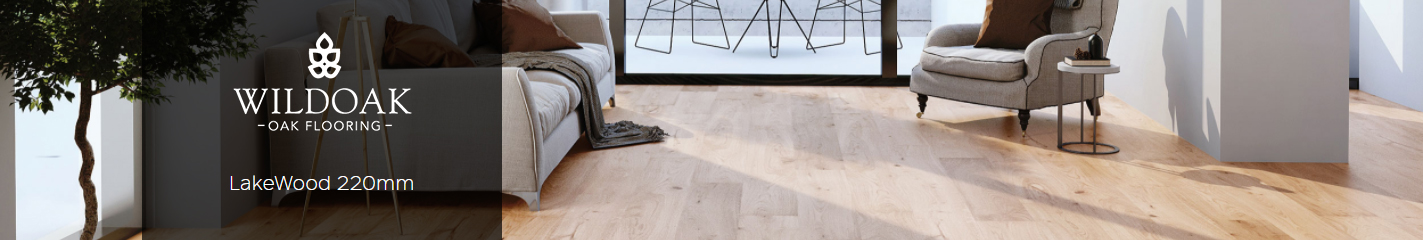 LakeWood 220mm engineered timber flooring in a modern interior setting with natural light, featuring a cozy armchair and decorative elements, showcasing the product's aesthetic appeal.