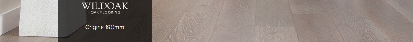 Origins 190mm engineered timber flooring by Wildoak, showcasing light grey wood grain texture and elegant design.