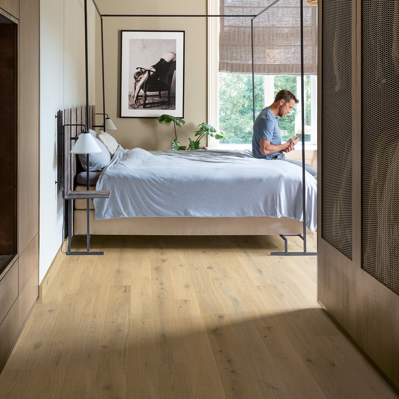 Engineered oak plank flooring bedroom Mona Vale