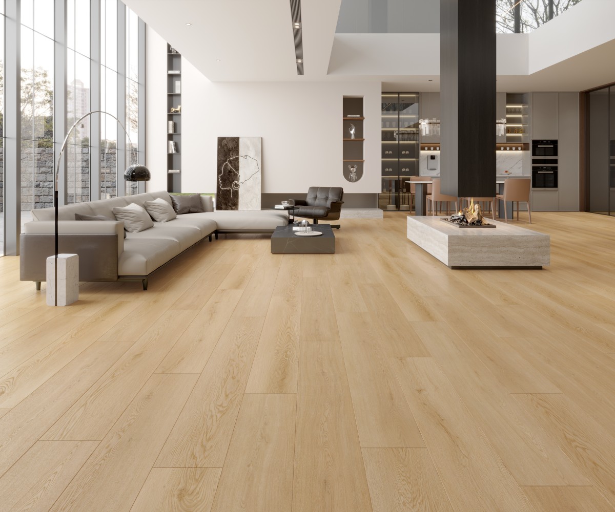 Swish Laminate Bespoke laminate flooring in a modern open-plan living room